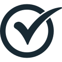 A check mark enclosed in a circle, set against a black background, symbolizing approval or completion in various services