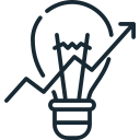 A light bulb with an upward arrow, symbolizing innovation and growth in ideas or solutions.