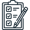 Icon of a checklist with a pen, symbolizing task completion and organization.